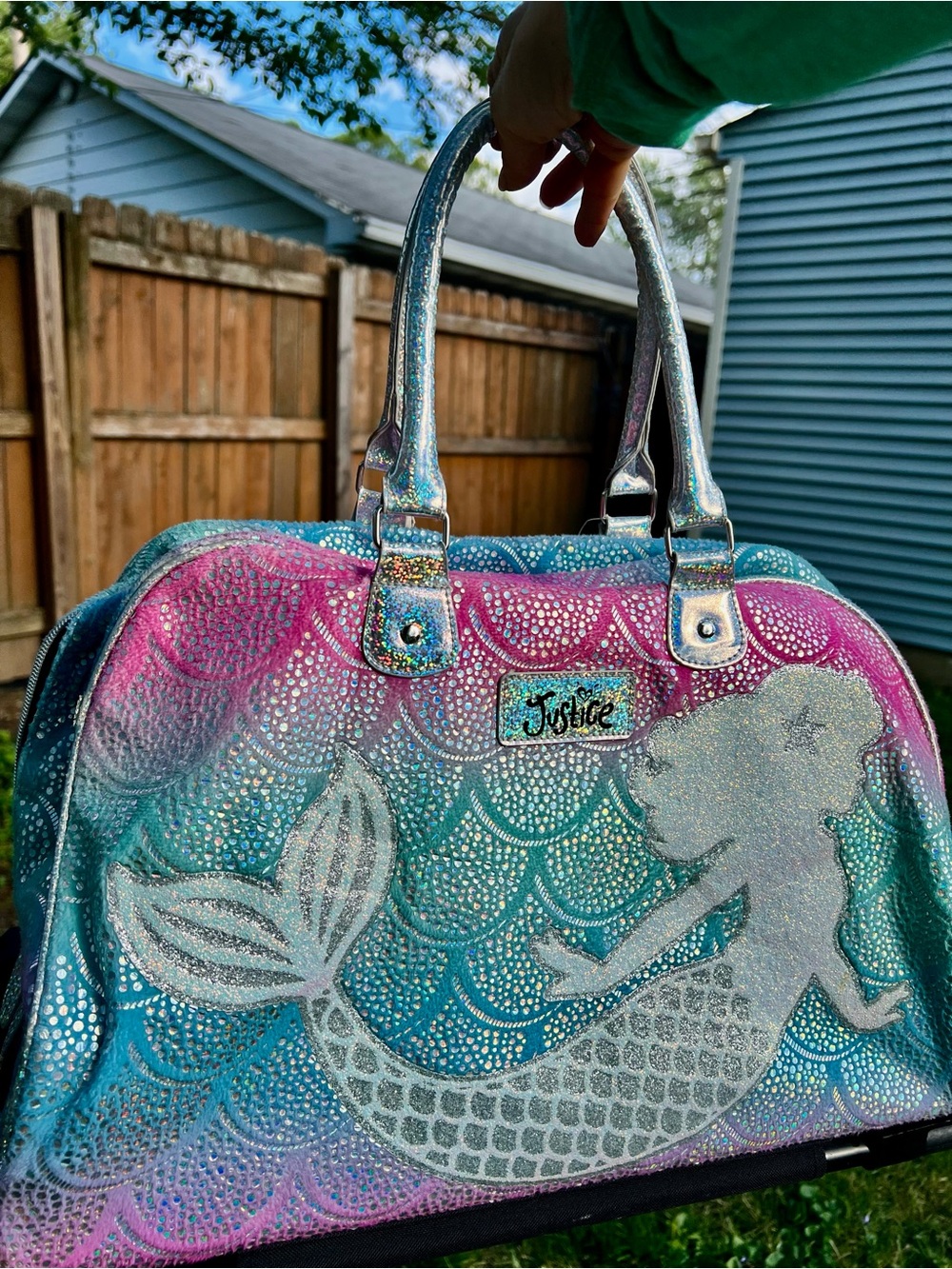 Justice mermaid glitter irridescent Y2K backpack bag luggage pastel pagaent